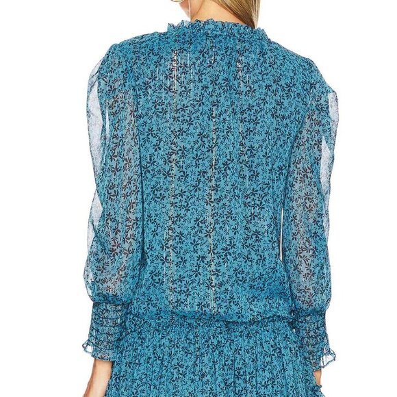 MISA Siena Top Cerulean Ditzy Blue Floral Long Sleeve Size S - Picture 2 of 9